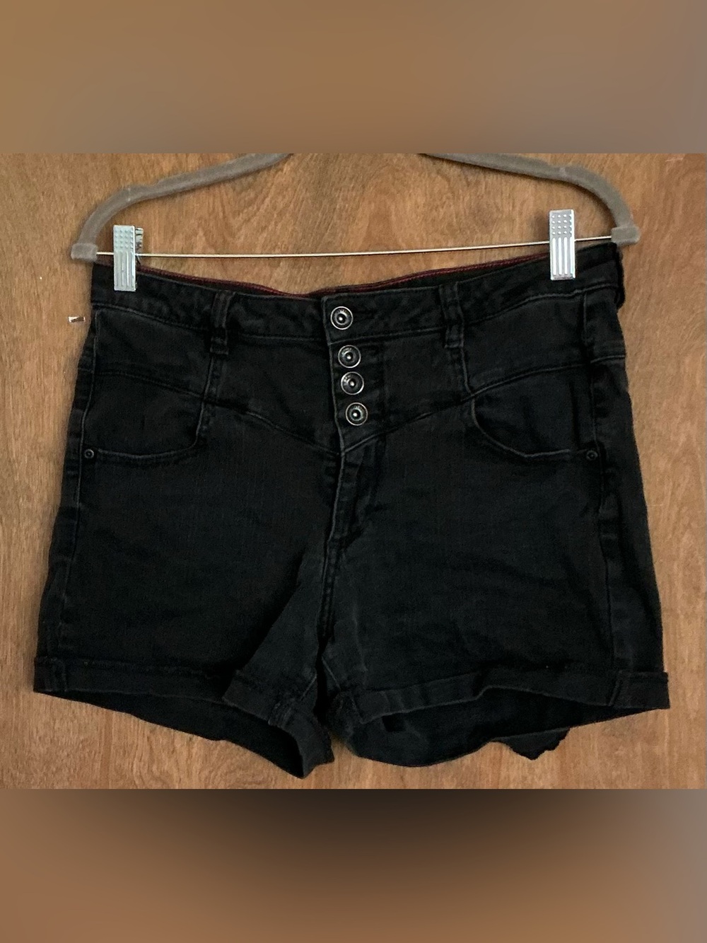 Hot Topic Lovesick Black Multi Button Fly Shorts Size 13 High Waisted Y2K